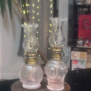 2 Pink Depression Glass Lanterns